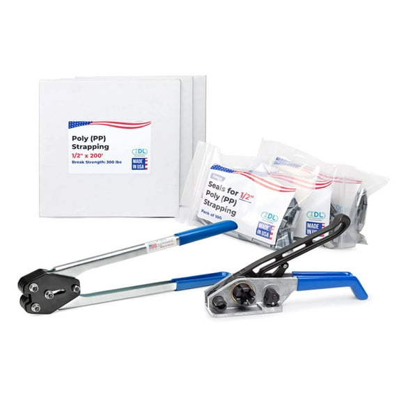 IDL Packaging USA Made 1/2" x 600' Polypropylene (PP) Strapping Kit, 300 lbs Break Strength