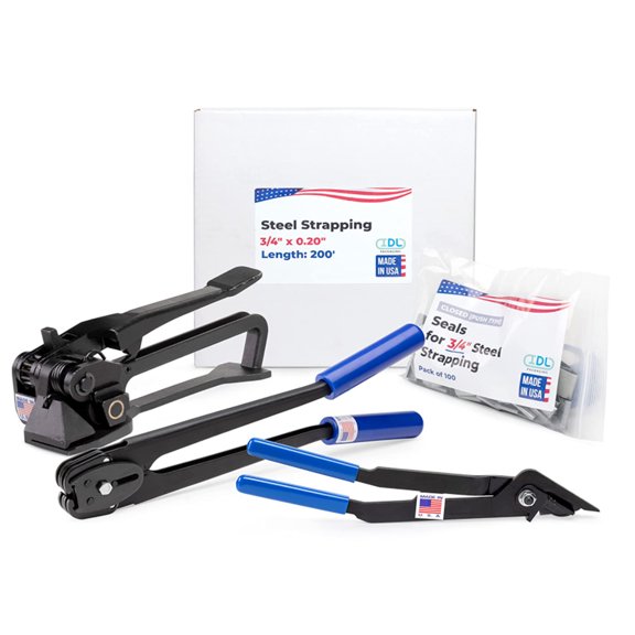 IDL Packaging USA Made 3/4" x 200' Steel Strapping Kit for Round Objects, 1700 lbs