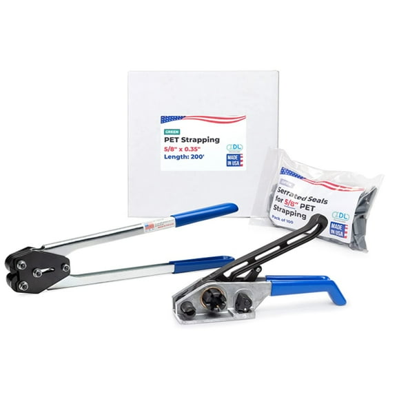 IDL Packaging USA Made 5/8" x 200' Polyester (PET) Strapping Kit, 1400 lbs Break Strength