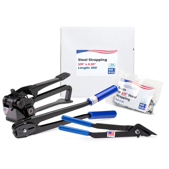IDL Packaging USA Made 5/8" x 300' Steel Strapping Kit for Round Objects, 1400 lbs Break Strength