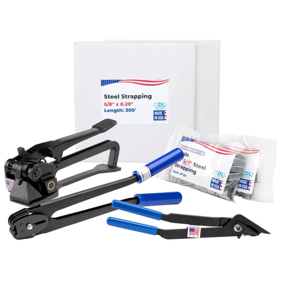 IDL Packaging USA Made 5/8" x 600' Steel Strapping Kit for Round Objects, 1400 lbs Break Strength