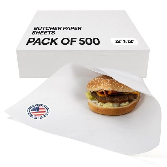 IDL Packaging White Butcher Paper Sheets 12" x 12", Pack of 500 - USA-Made Natural Precut Butcher Paper for Smoking, Grilling & BBQ