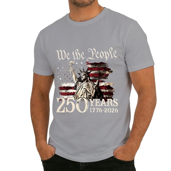 IDOCLOTHES 4th of July T Shirts for Man 250th Anniversary USA Shirt Men's Fourth of July T-Shirts Casual Patriotic Tshirts Shirts for Men Big and Tall Graphic Tees Grey, L