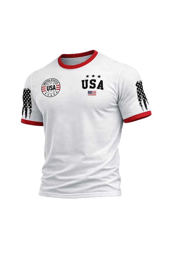 4th of July T Shirts for Man Mens Overiszed T-Shirts Fashion Clothing Loose Fit Short Sleeve 1776-2026 USA Flag Graphic Patriotic Tshirts for Men Tee Shirts White, L