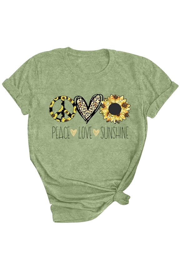 60s 70s Peace Shirts Women Vintage Groovy Floral Sunflower Graphic Hippie Lover T-Shirt Casual Short Sleeve Tees Tops Light Green, L
