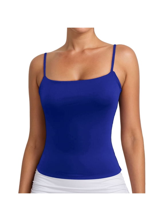 Camisole Tops for Women Sleeveless Backless Spaghetti Strap Tank Top Womens Tank Tops Athletic Basic Cami Shirts Women's Workout Tees and Tanks Blue L