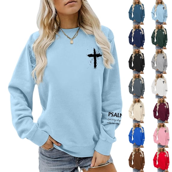 IDOCLOTHES Christian Sweatshirt for Women Psalms 91 Jesus Outfits Dressy Casual Long Sleeve Tops for Women Fall Sweaters Womens Fall Fashion Clothing Pink, XL