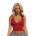 thumbnail image 1 of IDOCLOTHES Deep V Neck Ruched Cropped Tank Tops for Women Summer Casual Slim Fit Sleeveless Going Out Crop Camisole Shirts Red M, 1 of 8