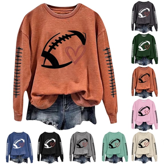 IDOCLOTHES Game Day Sweatshirt for Women Fall Clothes Dressy Casual Long Sleeve Crew Neck Going Out Tops Football Sweaters for Women Winter Fashion Clothing Black, L
