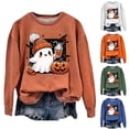thumbnail image 1 of IDOCLOTHES Halloween Sweatshirt Women Cute Pumpkin Ghost Drinking Coffee Printed Fall Outfits for Women Long Sleeve Tops Womens Fall Fashion Clothing Brick Red, M, 1 of 5