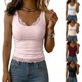 thumbnail image 1 of IDOCLOTHES Lace Ribbed Tank Tops for Women Workout Tank Tops Woman Slim Fitted Sleeveless Running Vest for Women Athletic Camisole Shirts Women's Tanks & Camis Beige, S, 1 of 7