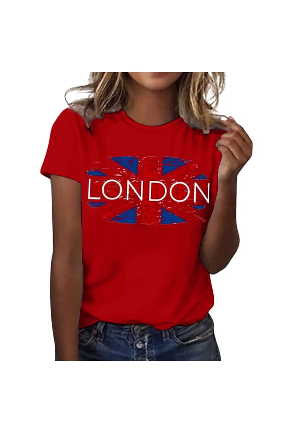 London T Shirts for Women City Vintage UK Flag British Basic Tees Trendy 2026 Women's T-Shirts Short Sleeve Fashion Clothing Red, M