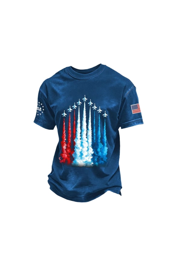 Patriotic Tshirts Shirts for Men Big and Tall Air Force Heart Graphic Tees 250th Anniversary USA Shirt Mens T-Shirts 4th of July T Shirts for Man Summer Clothes Blue, 4XL