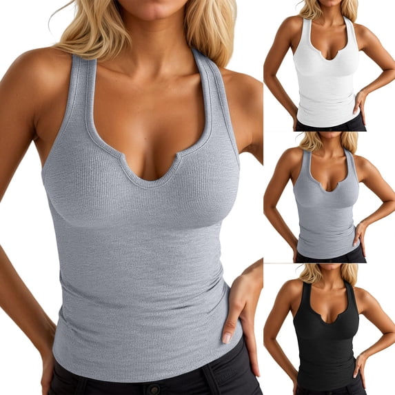 IDOCLOTHES Ribbed Tank Tops for Women Running Vest for Women Sleeveless Shirts Slim Fitted Athletic Gym Workout Fitness Clothing Womens Tank Tops White, L