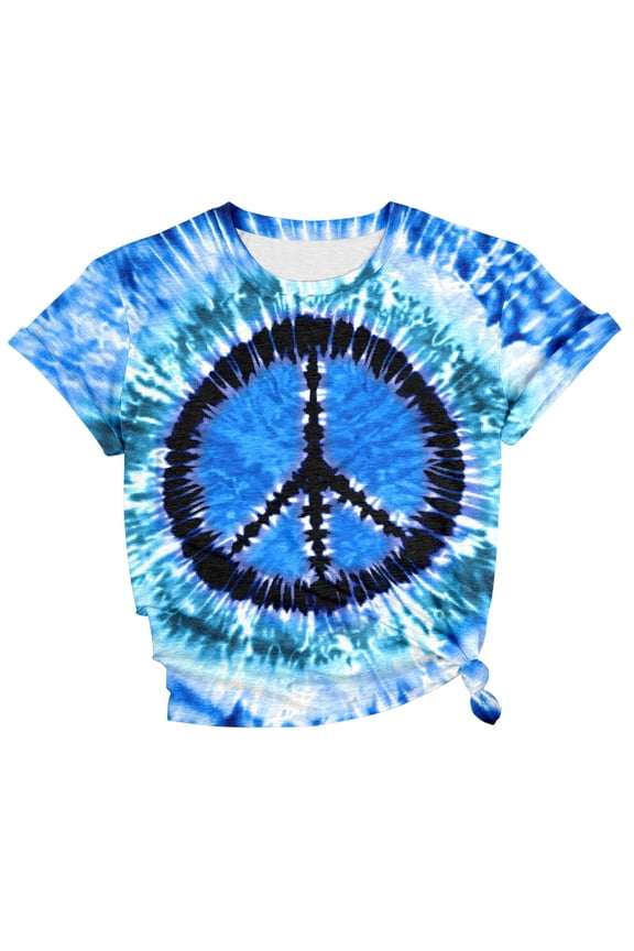 Womens Hippie T Shirts 60s 70s Tie Dye Hippie T-Shirts Peace Love Tshirts Vintage Graphic Tees for Women Going Out Tops Blue, XXXL
