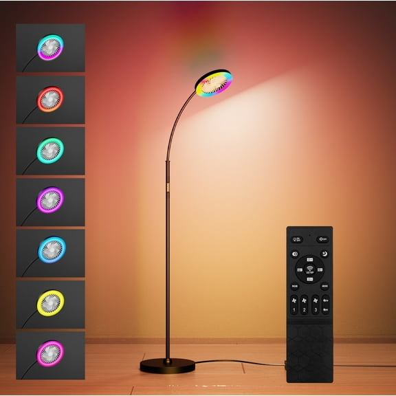 IDOGLOME Floor Fan with RGB Lights Lamp 18w 1200Lm LED Light Fixture with Standing Fan and RemoteBlack