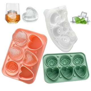 Sdjma Ice Cube Tray, 2.5inch Novelty Ice Cube Mold, Built-in Funnel, Cavity Silicone 3 Rose & 3 Heart Shape Large Ice Ball Maker for Chilling Drinks