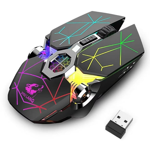 IDOLCO Wireless Optical Computer Gaming Mouse with Light, Rechargeable Bluetooth Mice with 3 DPI Levels, 6 Buttons for PC, Laptop [A]