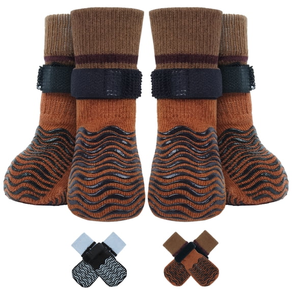 IDOMIK Anti-Slip Dog Socks, Paw Protect Booties for Hardwood Floors, Hot Pavement & Senior Dogs, Brown, M