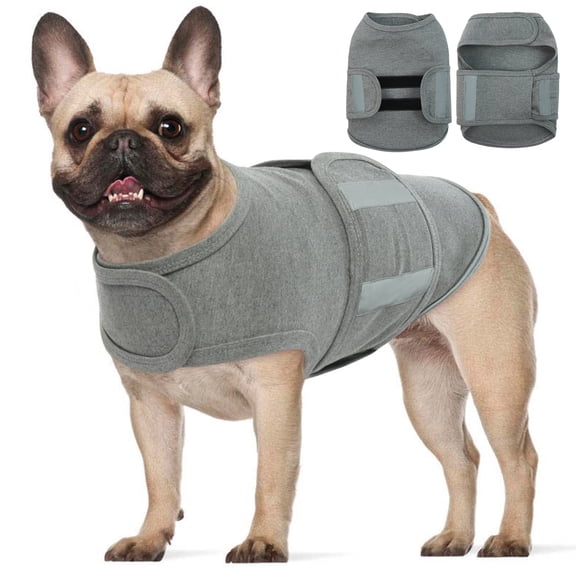 IDOMIK Dog Anxiety Jacket Adjustable Dog Calming Vest for Fireworks Travel Separation Dog Anxiety Relief Shirt for Small Dogs(Gray L)