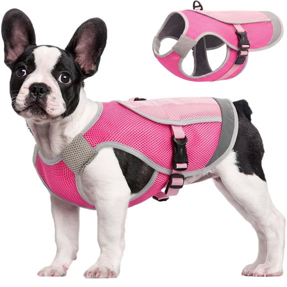 IDOMIK Dog Cooling Vest with D-Ring, Lightweight Pet Cooling Harness Shirt, Breathable and Reflective Cooler Jacket for Medium Dogs, Pink