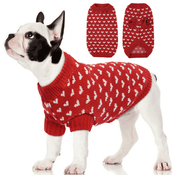 IDOMIK Dog Knitted Heart Sweater Puppy Sweater Warm Soft Pet Holiday Clothes for Small Cats and Dogs (Red, M)