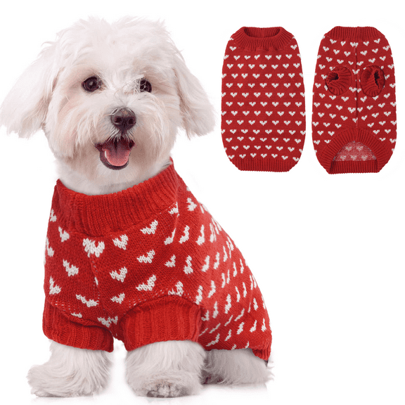 IDOMIK Dog Knitted Heart Sweater Puppy Sweater Warm Soft Pet Holiday Clothes for Small Cats and Dogs (Red, S)