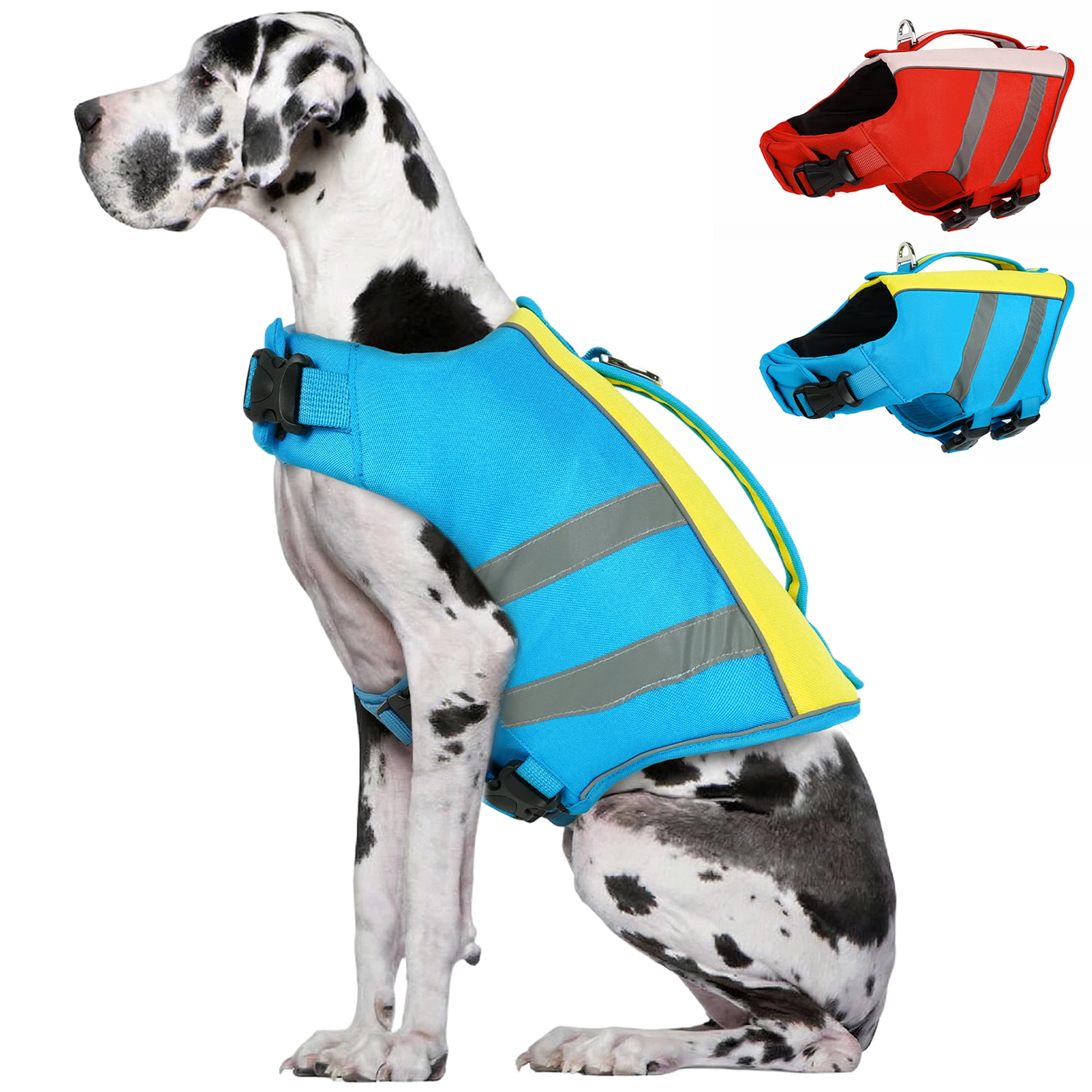 IDOMIK Dog Life Jacket, High Flotation Swimming Vest for Dogs, Adjustable, Reflective and Comfortable, Blue, XL