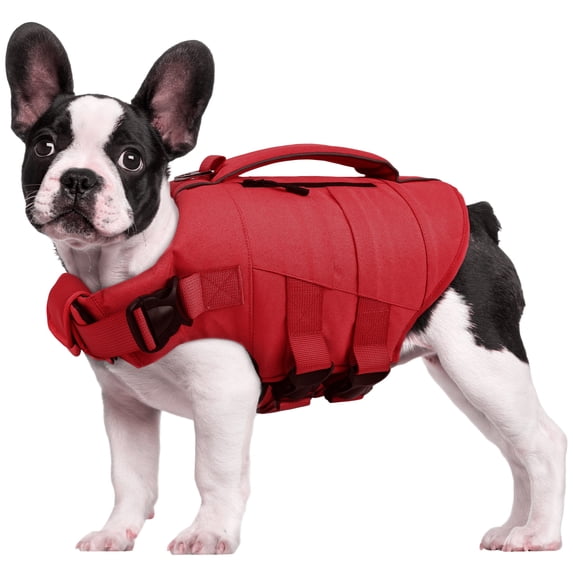 IDOMIK Dog Life Jacket with Reflective Strips, Adjustable Swimming Vest High Flotation Pet Lifesaver for Medium Dogs, Red, M