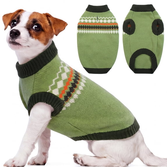 IDOMIK Dog Sweater, Warm Christmas Sweatshirt, Doggie Pullover Knitwear Clothes for Fall Winter, Green, XS