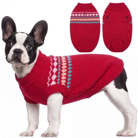 IDOMIK Dog Sweater, Warm Christmas Sweatshirt, Doggie Pullover Knitwear Clothes for Fall Winter, Red, M