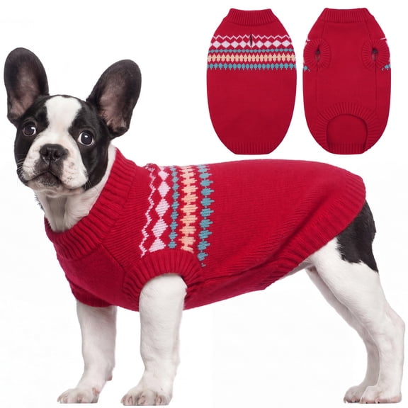 IDOMIK Dog Sweater, Warm Christmas Sweatshirt, Doggie Pullover Knitwear Clothes for Fall Winter, Red, M