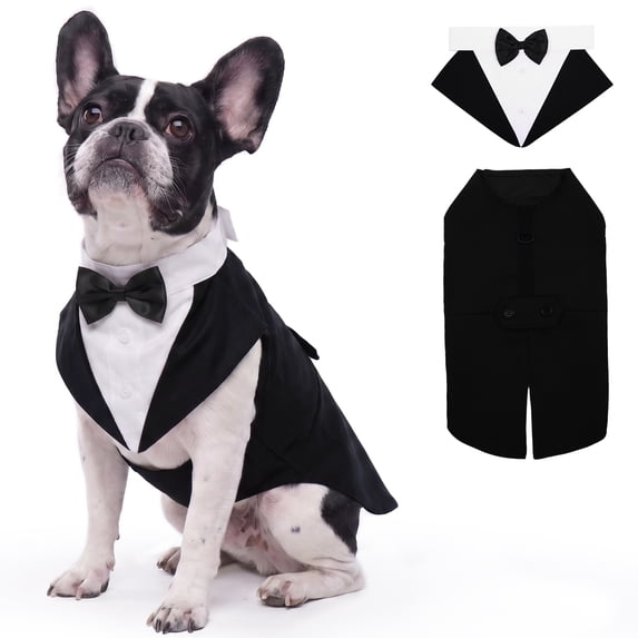 IDOMIK Dog Tuxedo Pet Wedding Party Suit and Bandana Set, Formal Clothes with Bow Tie for Large Dogs, Black