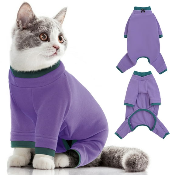 IDOMIK Sticky Hair Cat Clothes Soft Elastic Skin-friendly Cat Recovery Suit Full Body Cat Onesie Prevent Hair Loss Stop Licking Skin Disease (Purple, M)