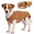thumbnail image 1 of IDOMIK Warm Dog Coat, Canvas Dog Jacket, Reflective Fleece Pet Cold Weather Vest with Zipper Leash Hole, Brown, M, 1 of 8