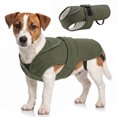 thumbnail image 1 of IDOMIK Warm Dog Coat, Canvas Dog Jacket, Reflective Fleece Pet Cold Weather Vest with Zipper Leash Hole, Green, XS, 1 of 8