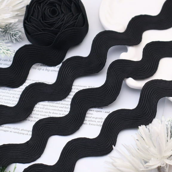 IDONGCAI 10 Yard Jumbo RIC Rac Trim Rick Rack Wave Bending Fringe Lace Trimming Ribbon Large Sewing Braided Woven Fabric for Crafts Wrapping Wedding Cloth(Black)