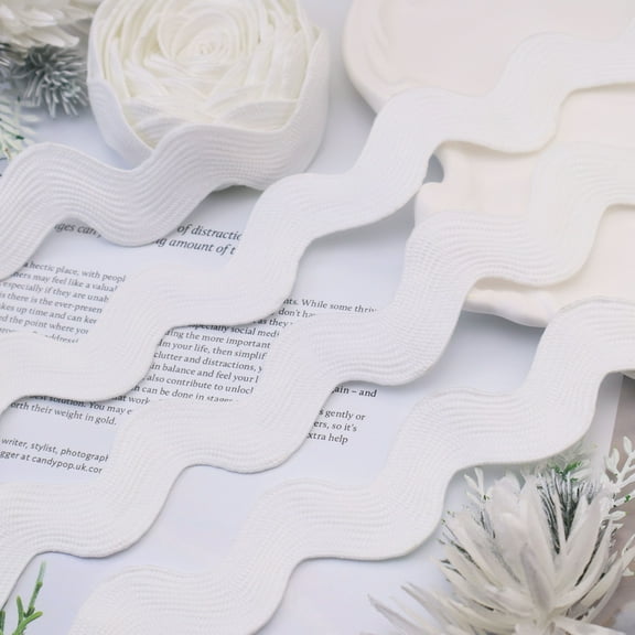 IDONGCAI 10 Yard Jumbo RIC Rac Trim Rick Rack Wave Bending Fringe Lace Trimming Ribbon Large Sewing Braided Woven Fabric for Crafts Wrapping Wedding Cloth(White)
