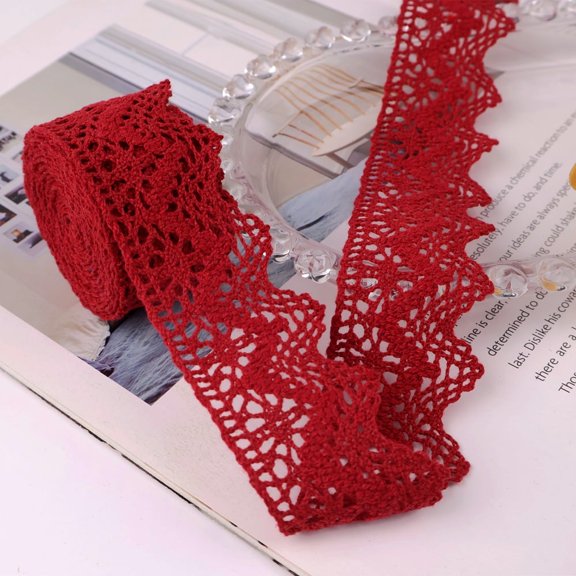 IDONGCAI 12 yards Lace Ribbon Home Fabric Trim Decorative Cotton Lace Trim Ribbon For Junk Journal Supplies Crafts Supply,Burgundy,Triangular Pattern, 1.5 Inch Width