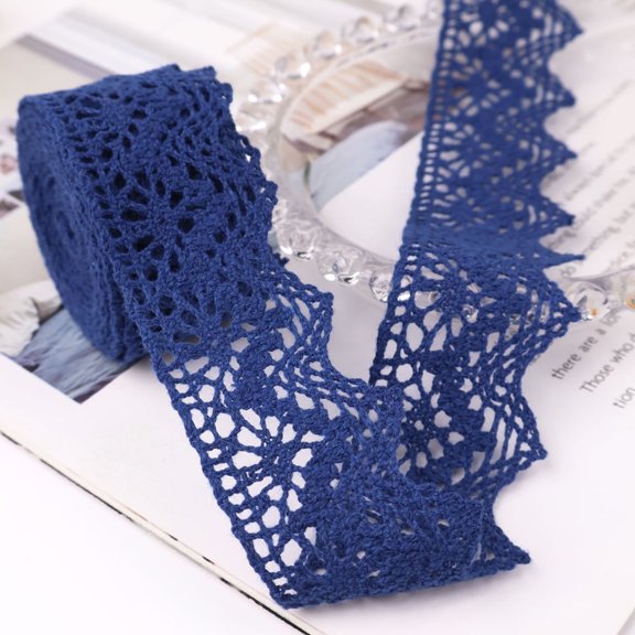 IDONGCAI 12 yards Lace Ribbon Home Fabric Trim Decorative Cotton Lace Trim Ribbon For Junk Journal Supplies Crafts Supply,Navy,Triangular Pattern, 1.5 Inch Width