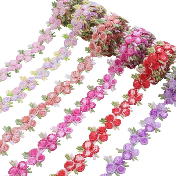 IDONGCAI 6 Colors Flower Trim Ribbon Floral DIY Lace Applique Sewing Craft Rose Lace Edge Trim Decorating Embroidered Polyester for Wedding Dresses Embellishment DIY Party Decor Clothes, 6 Yards