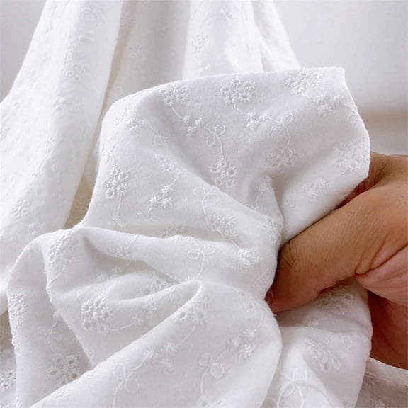 IDONGCAI Cotton Eyelet Fabric 55 inch Width*1 yard White Craft Embroidered Floral Fabric for Sewing, Dresses, Crafts, Home Decor
