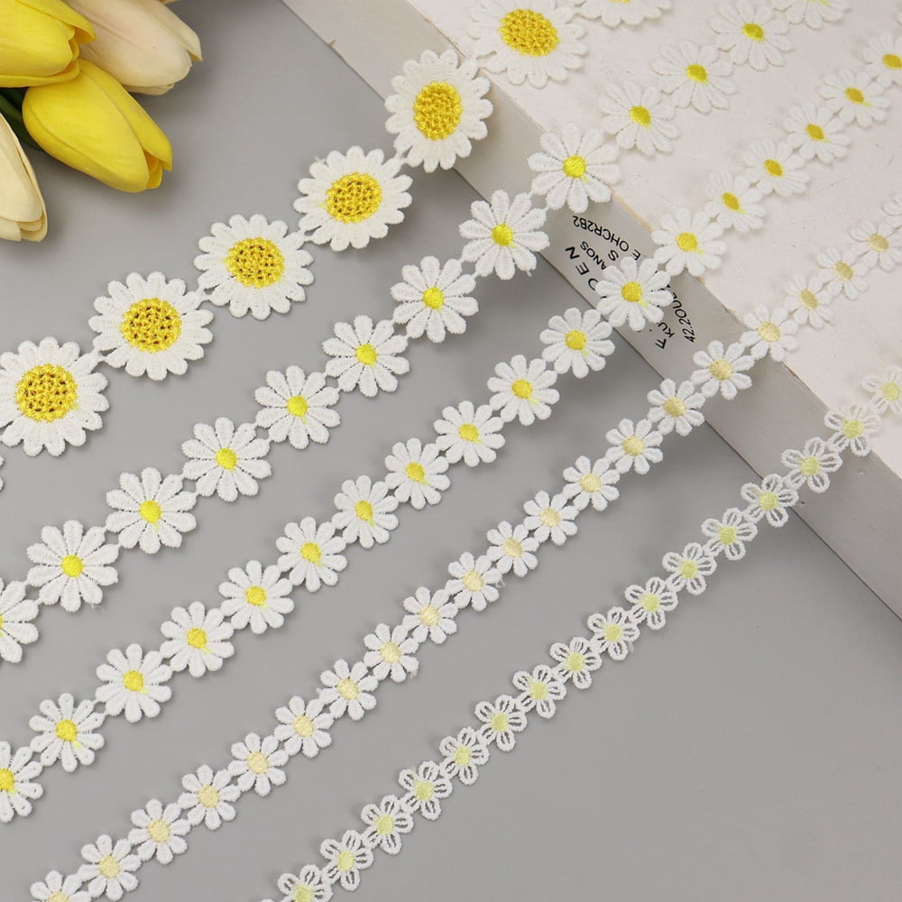 YYCRAFT 15 Yards Daisy Flower Lace Trim - 1 Inch Wide Baby Pink Embroidered Trim For Sewing & Crafts