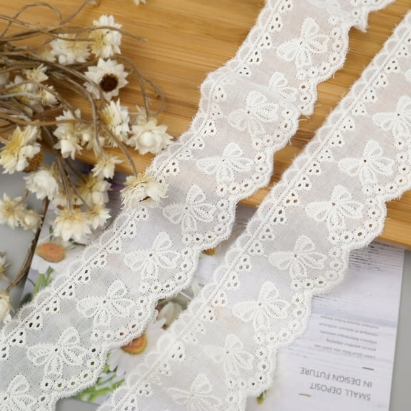 IDONGCAI Eyelet Lace Trim Cotton White Lace RibbonBowknot Embroidery Scalloped Lace Trim for Sewing Craft Fabric for Home Decor Supply