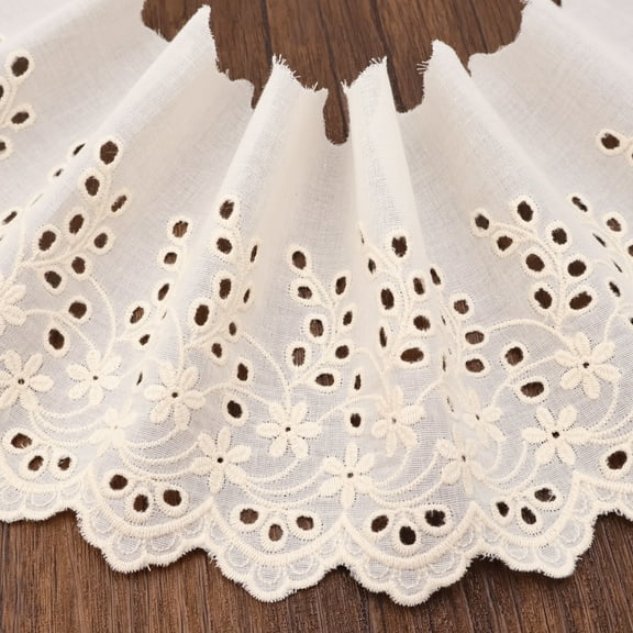 IDONGCAI Eyelet Lace Trim Floral Embroidery Cotton Lace with Eyelet 5.2Inch 3Yards(Beige)