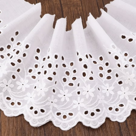 IDONGCAI Eyelet Lace Trim Floral Embroidery Cotton Lace with Eyelet 5.2Inch 3Yards(White)