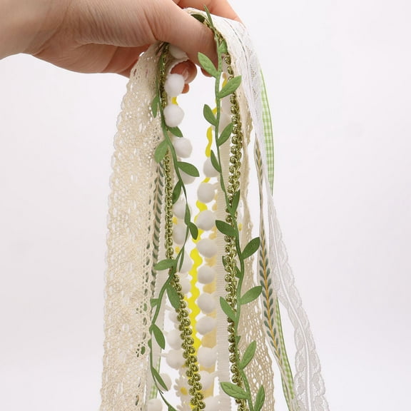 IDONGCAI Gift Wrap Ribbon Set, 10 Yards, Lace Ribbon Daisy Trim Pom Pom Trim Rickrack, White Yellow Green Beige Golden