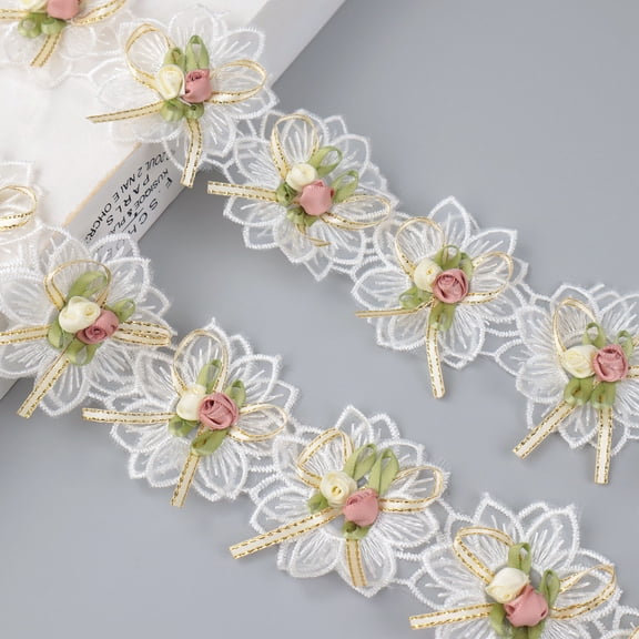 IDONGCAI Organza Flower Trim 1 Yards Lace Edge Trim Ribbon, 3D Handmade Flower Lace Trim Embroidered Applique Sewing Craft for Wedding Dress Embellishment DIY Dress Decor Gowns Home Decor