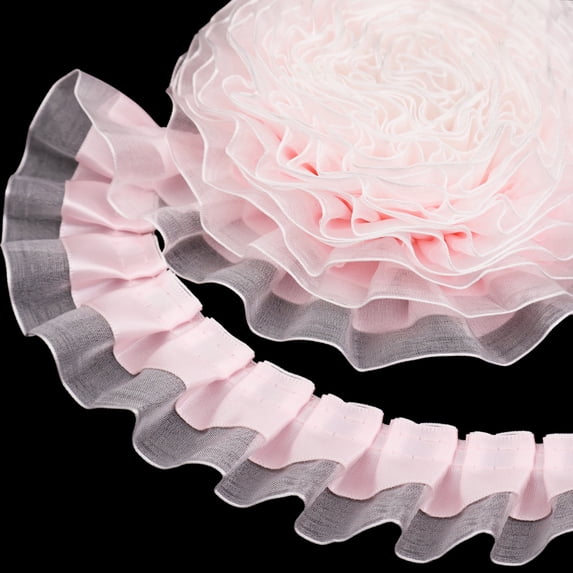 IDONGCAI Ruffle Trim 2-Layer Satin Organza Pleated Edging Trimmings 1.6inchx6yd Lace Ribbon for Crafts Embellishment (Pink)