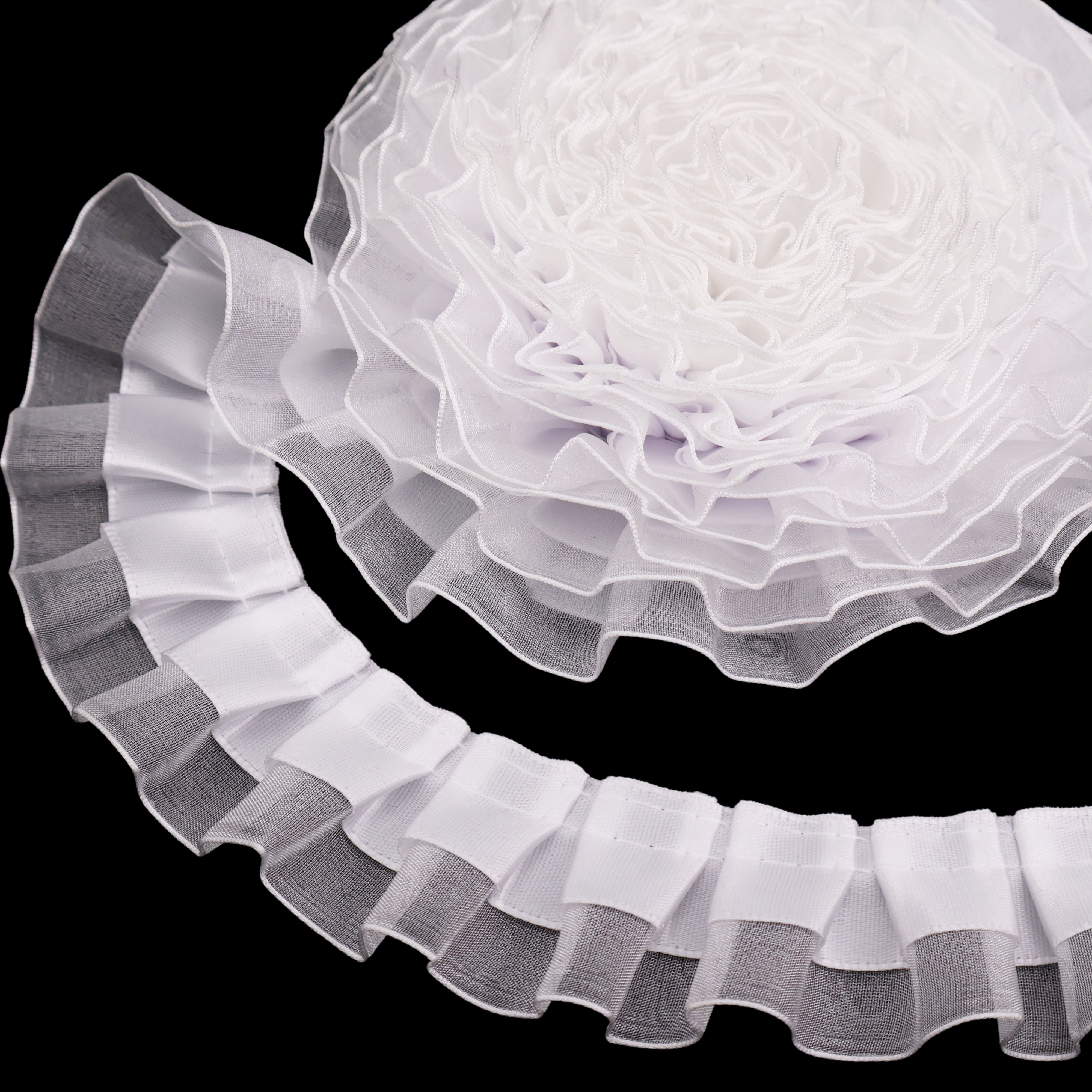 White Ruffle Edge IDONGCAI Ruffle Trim 2-Layer Satin Organza Pleated Edging Trimmings 1 ...